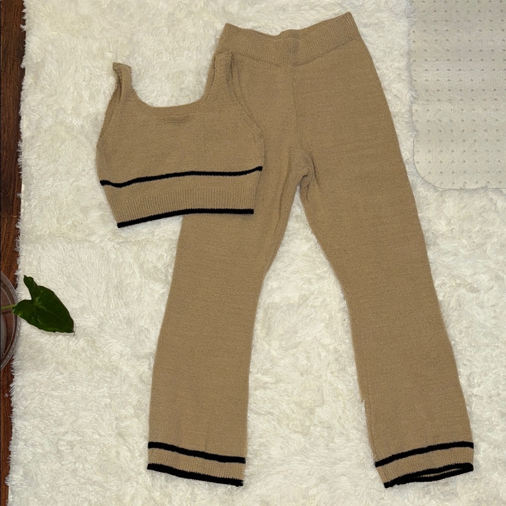 Ultra Soft Tan Two-Piece Lounge Set with Black Trim